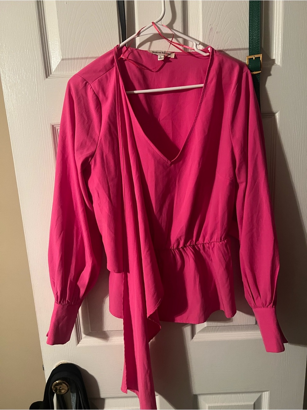 Jealous Tomato Hot Pink V-Neck Draped Tie Waist Blouse
